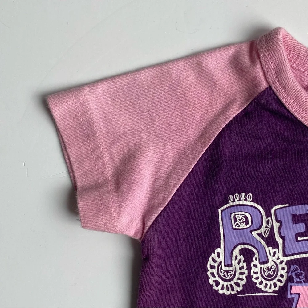 CAT Apparel Caterpillar One Piece Size 6 Months Pink Purple Snap Shirt Romper.